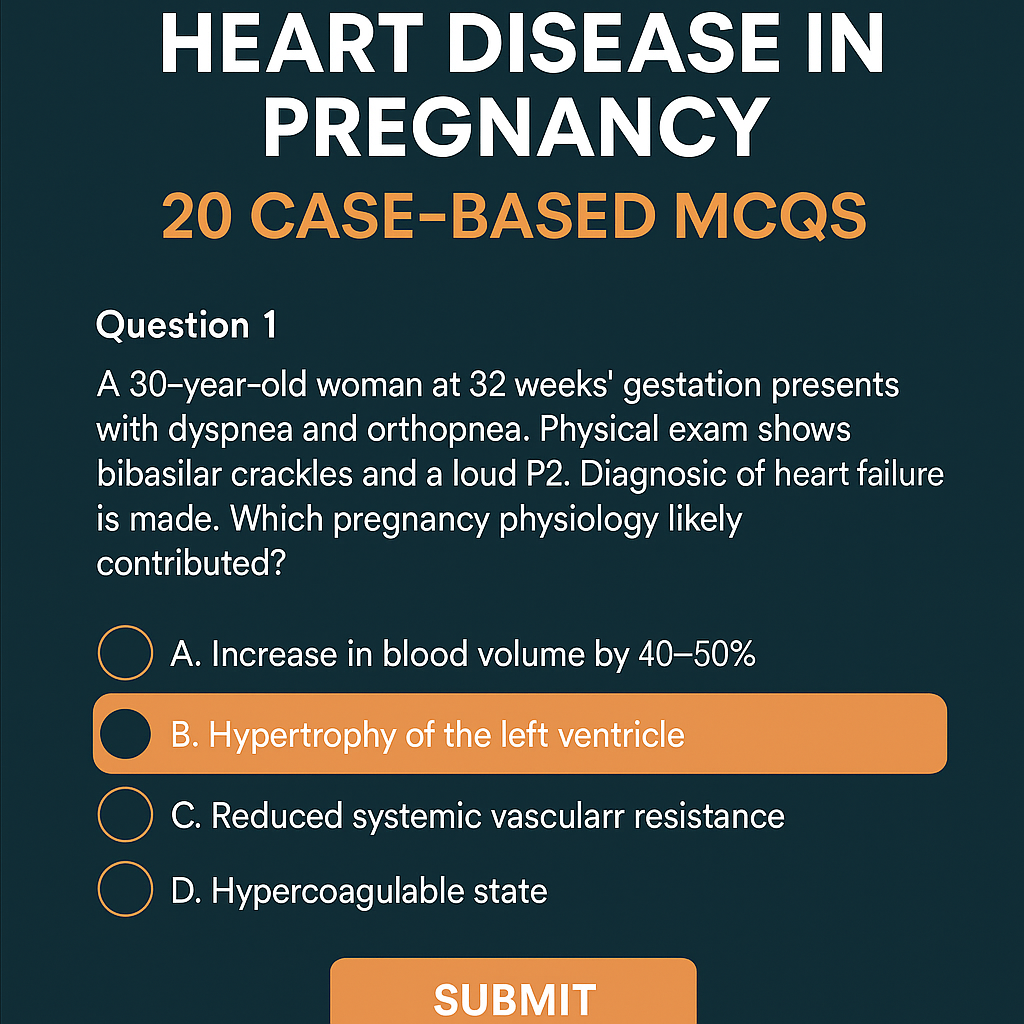 Heart Disease in Pregnancy: Causes, Risks, Management & 20 Case-Based MCQs (With Answers & Explanations) - OBSTETRICS AND GYNAECOLOGY