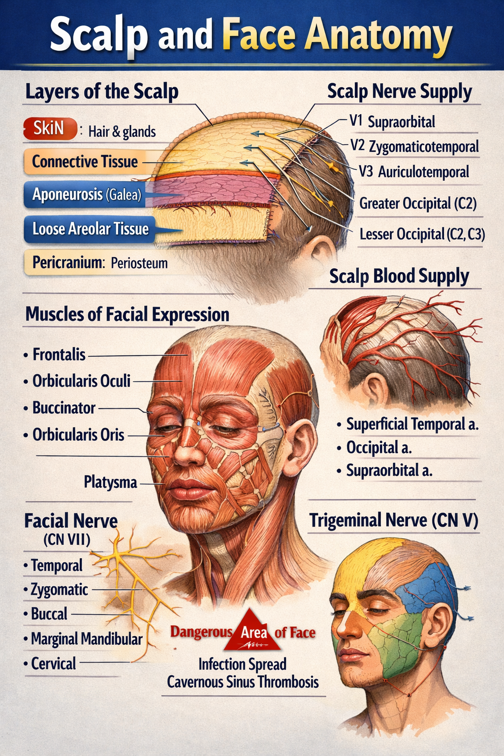 Scalp and Face Anatomy Complete Structure Nerves Blood Supply and Clinical Correlation - ANATOMY